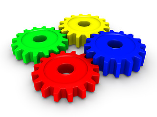 Image showing Four colored cogwheels