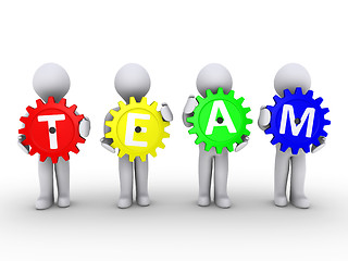 Image showing Four people with cogs that spell TEAM