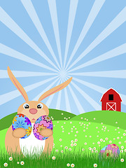 Image showing Happy Easter Bunny on Green Pasture