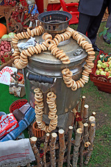 Image showing old samovar on rural market