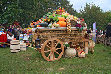 Image showing fruits and vegetables in cart on rural market