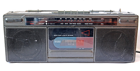Image showing old cassette tape-recorder on white background