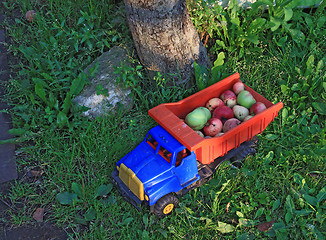 Image showing apple in basket toy car