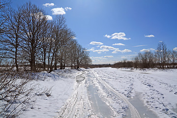 Image showing icy road on coast river