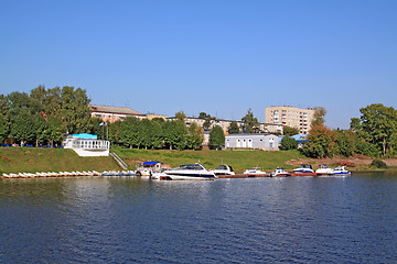 Image showing motor boats on town quay