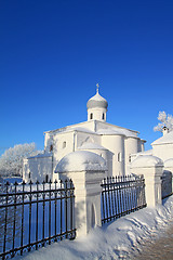 Image showing iron fence near christian church