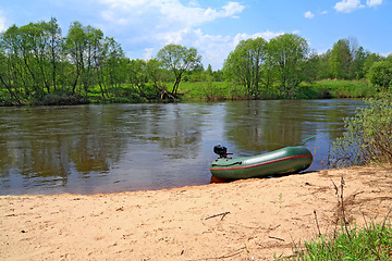 Image showing motor boat on river coast