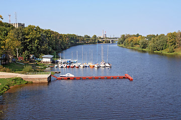 Image showing small sailfishes on town quay