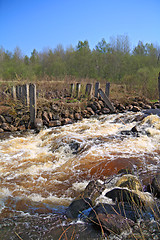 Image showing river flow on old destroyed dam