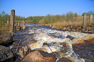 Image showing river flow on old destroyed dam