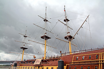 Image showing old-time schooner on town quay