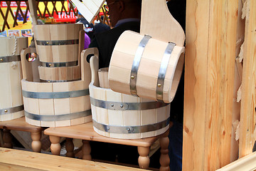 Image showing wooden dishes on rural market