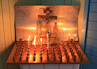 Image showing candles in rural orthodox church 