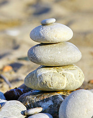 Image showing Stack of stones on the beach