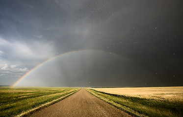 Image showing Prairie Hail Storm and Rainbow