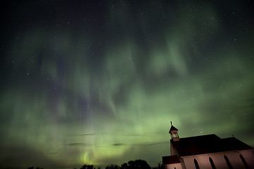 Image showing Night Shot Northern Lights Country Church