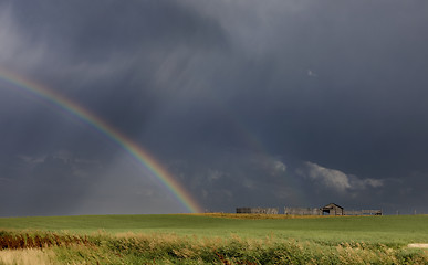 Image showing Prairie Hail Storm and Rainbow