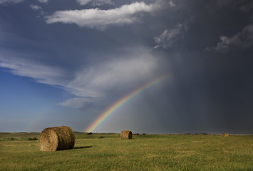 Image showing Prairie Hail Storm and Rainbow