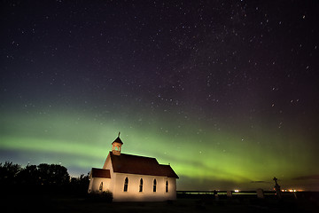 Image showing Northern Lights Saskatchewan Canada Church