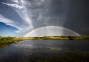 Image showing Prairie Hail Storm and Rainbow