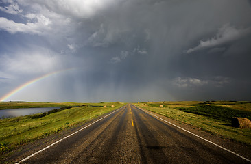 Image showing Prairie Hail Storm and Rainbow