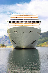 Image showing cruise ship in the port of Flaam, Aurlandsfjord Sognefjord