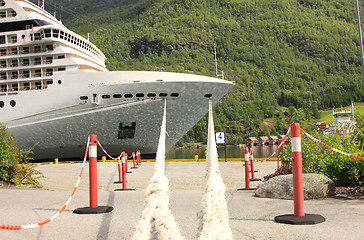 Image showing cruise ship in the port of Flaam, Aurlandsfjord Sognefjord