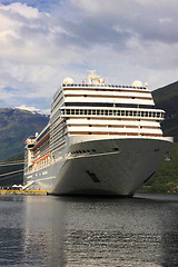 Image showing cruise ship in the port of Flaam, Aurlandsfjord Sognefjord