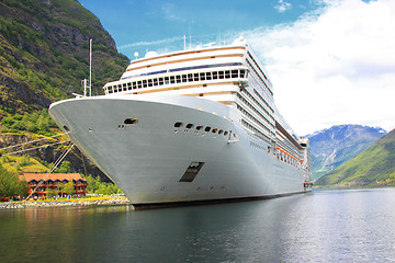 Image showing cruise ship in the port of Flaam, Aurlandsfjord Sognefjord