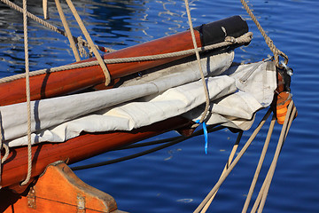 Image showing details of an old fishing boat sailing out of wood