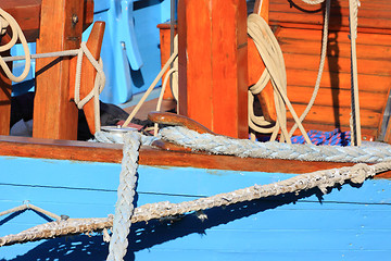 Image showing details of an old fishing boat sailing out of wood