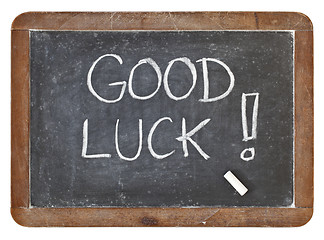Image showing good luck on blackboard