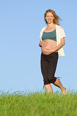 Image showing pregnant woman on meadow