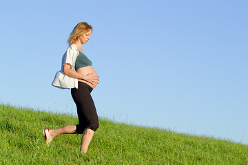 Image showing pregnant woman on meadow