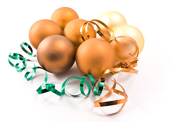 Image showing christmas glass balls decorated with ribbons