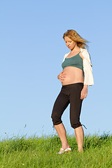 Image showing pregnant woman on meadow