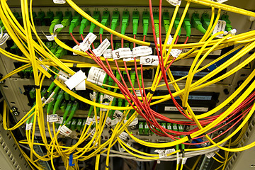 Image showing Fiber cables connected to servers 