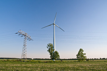 Image showing windmill and powerlines