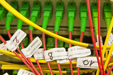 Image showing Fiber cables connected to servers 