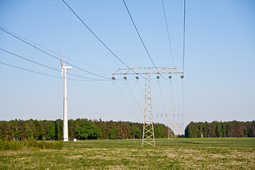 Image showing windmill and powerlines