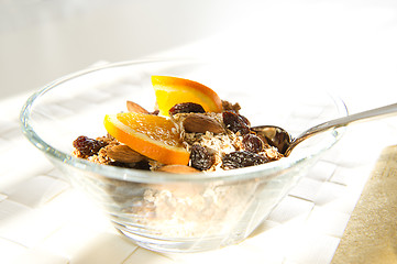 Image showing Close-up. Muesli with orange