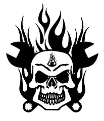 Image showing Skull with Mechanics Wrench and Flames