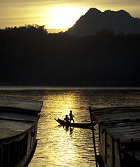 Image showing Sunset on Mekong river