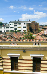 Image showing architecture historic district rooftops  La Candelaria Bogota Co