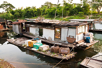 Image showing Rural slum on rier, favela in China