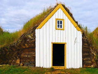 Image showing Traditional Iceland turf roof house