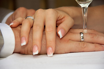 Image showing bride groom holding hands