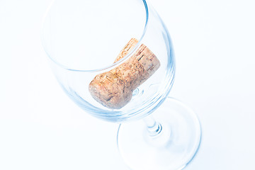 Image showing single glass of wine with cork from a bottle