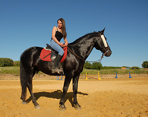 Image showing horse and woman in dressage