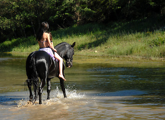 Image showing horseback riding in a river